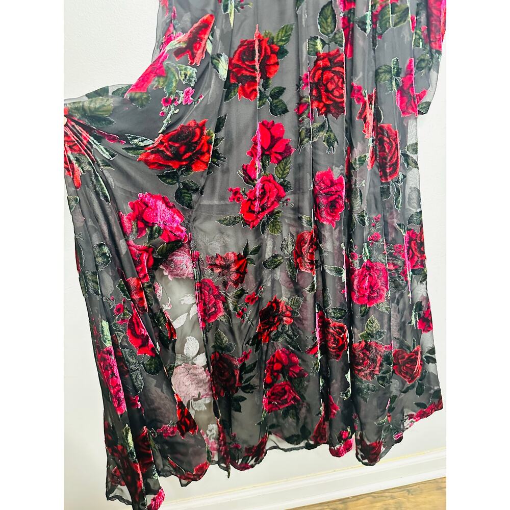 RACHEL PARCELL Black Red Floral Burnout A-Line Plunge Neckline Dress Size 0 - Picture 11 of 16